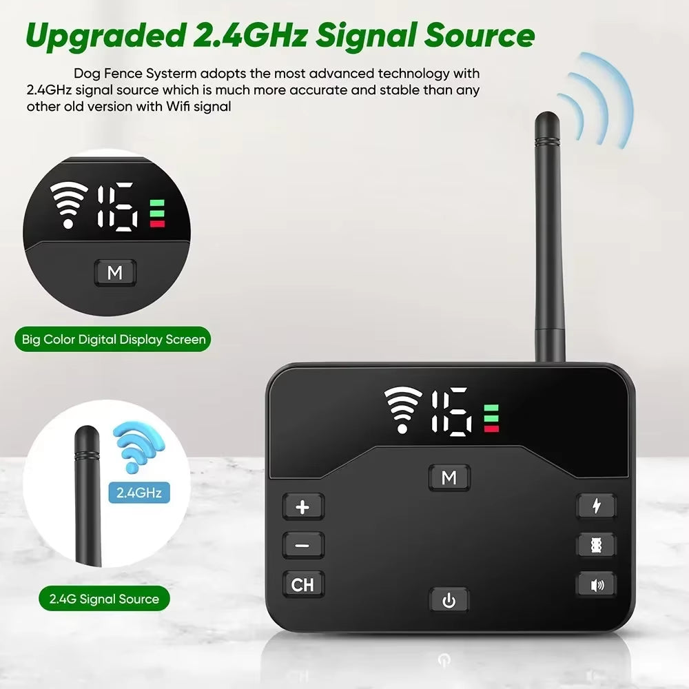 Pet Dog Shocks Training anti Bark Collar, Wireless Electric Fence Remote Pet Containment System with Adjustable Vibration Shock