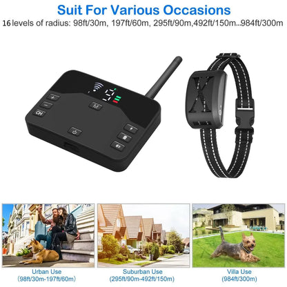 Pet Dog Shocks Training anti Bark Collar, Wireless Electric Fence Remote Pet Containment System with Adjustable Vibration Shock