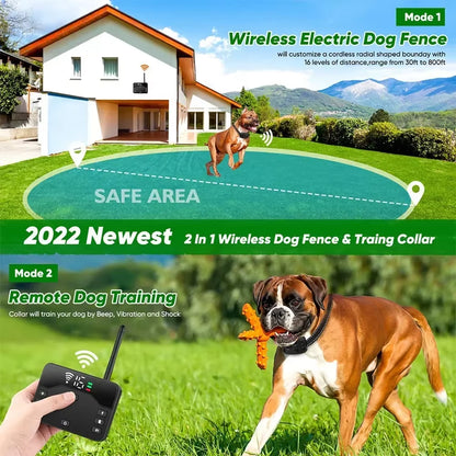 Pet Dog Shocks Training anti Bark Collar, Wireless Electric Fence Remote Pet Containment System with Adjustable Vibration Shock