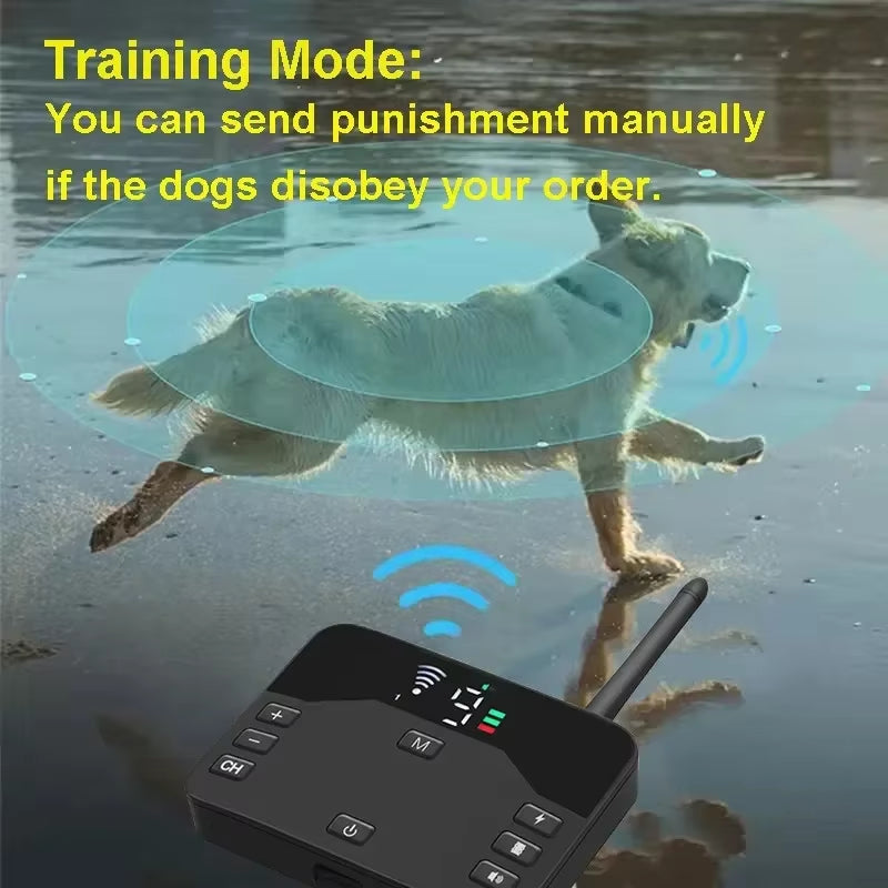 Pet Dog Shocks Training anti Bark Collar, Wireless Electric Fence Remote Pet Containment System with Adjustable Vibration Shock