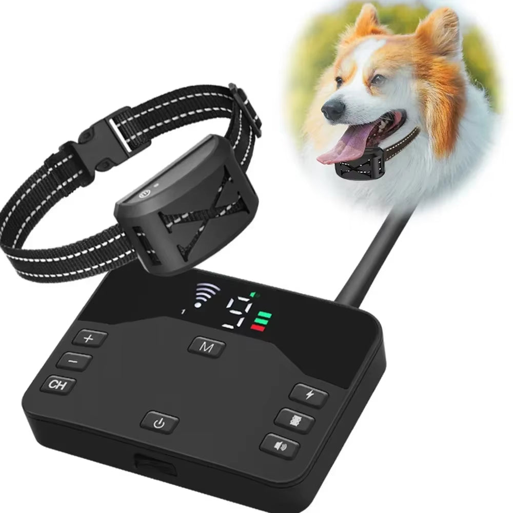 Pet Dog Shocks Training anti Bark Collar, Wireless Electric Fence Remote Pet Containment System with Adjustable Vibration Shock
